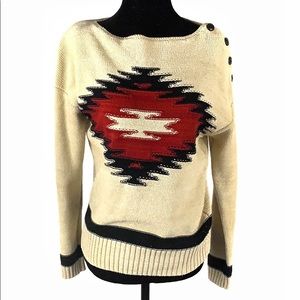 Ralph Lauren | Aztec Cream Red Knit Sweater Button